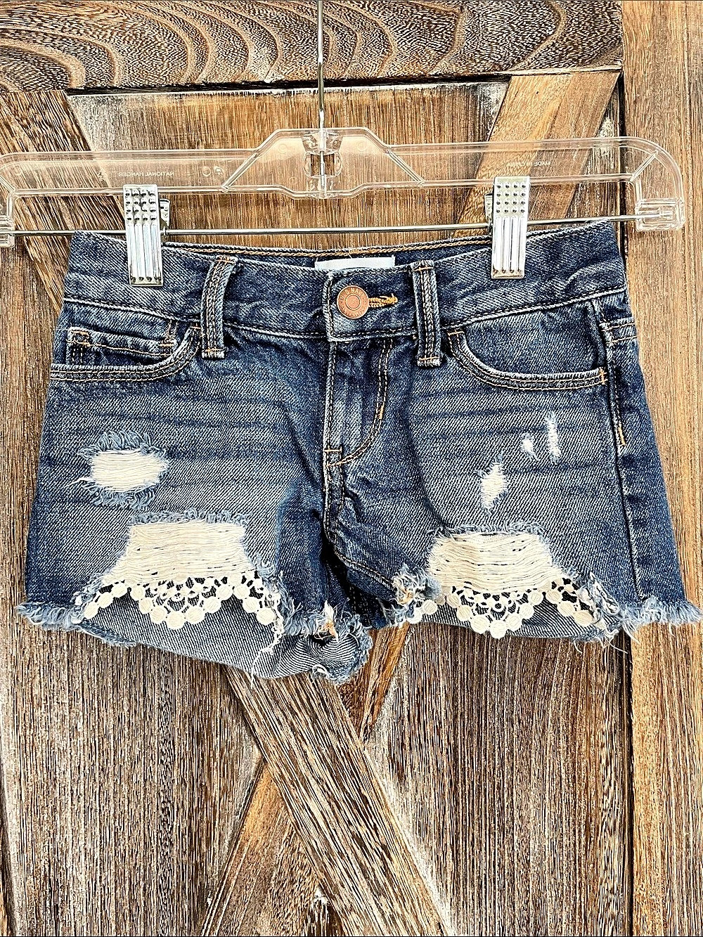 Old Navy Lace-Trim Cut-Off Jean Shorts for Girls Blue Size 5